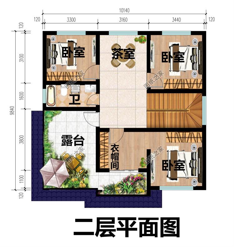 100平方米左右新农村二层房屋设计建筑CAD图纸带外观效果图