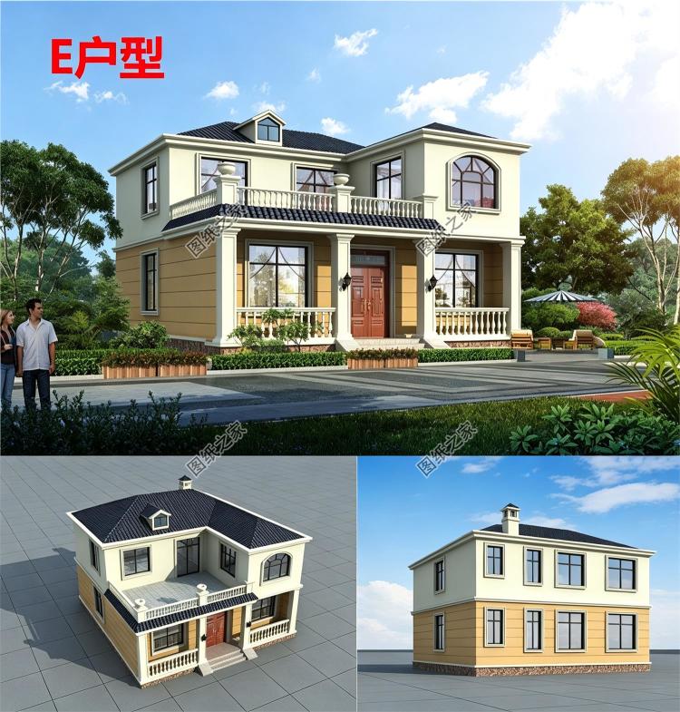 100平方米左右新农村二层房屋设计建筑CAD图纸带外观效果图