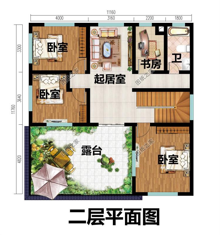 100平方米左右新农村二层房屋设计建筑CAD图纸带外观效果图