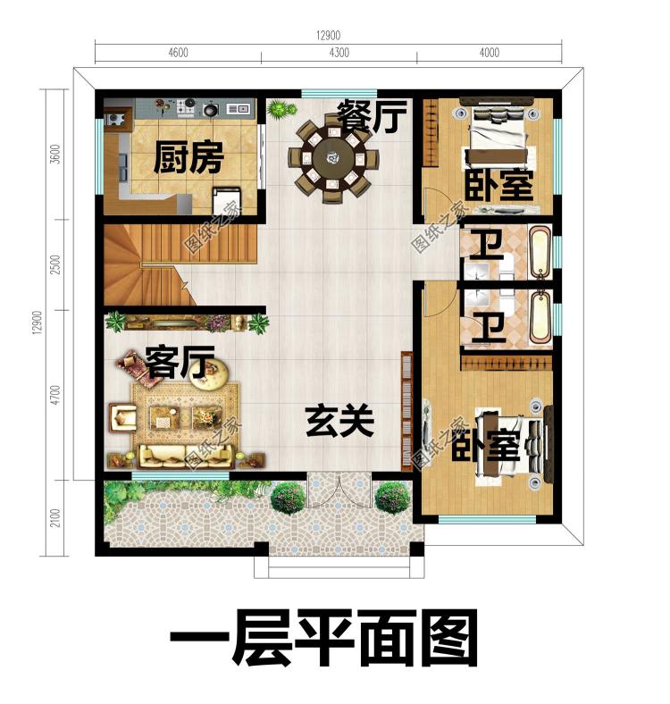 100平方米左右新农村二层房屋设计建筑CAD图纸带外观效果图
