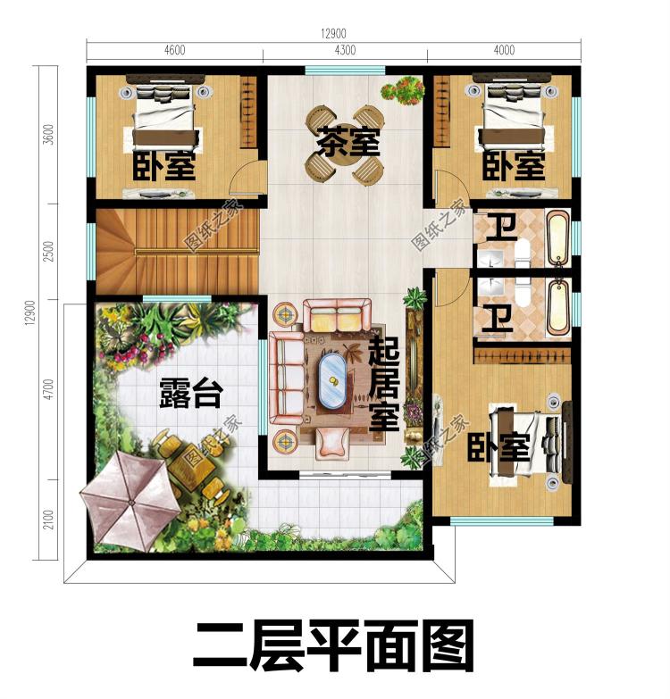 100平方米左右新农村二层房屋设计建筑CAD图纸带外观效果图