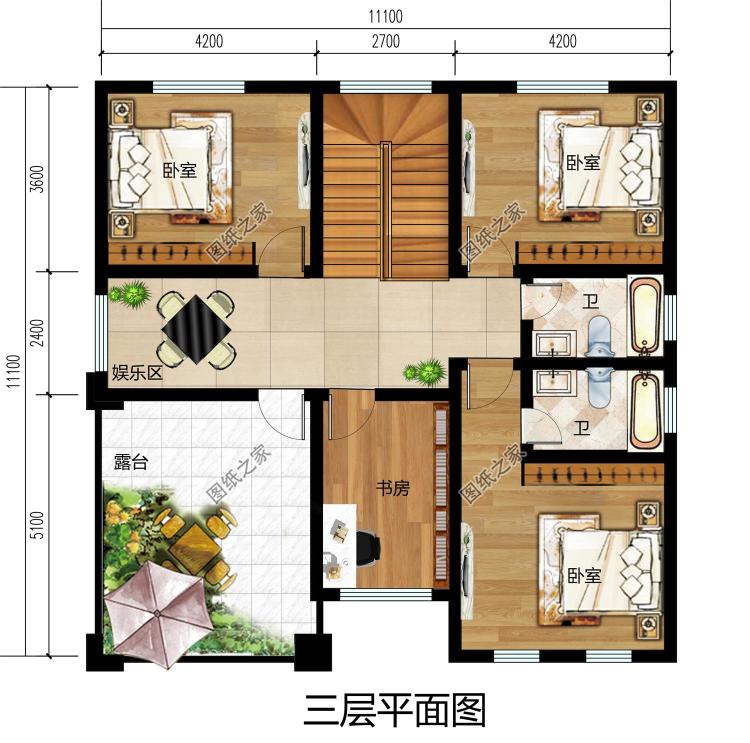 新款漂亮农村三层别墅建筑设计图纸带效果图片，3种户型