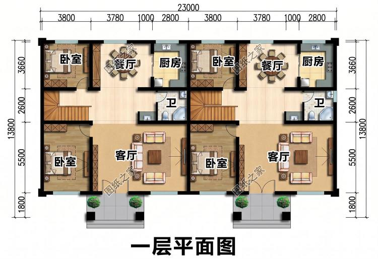 二层兄弟双拼别墅设计图,省钱省地,一栋两户,分家不离心