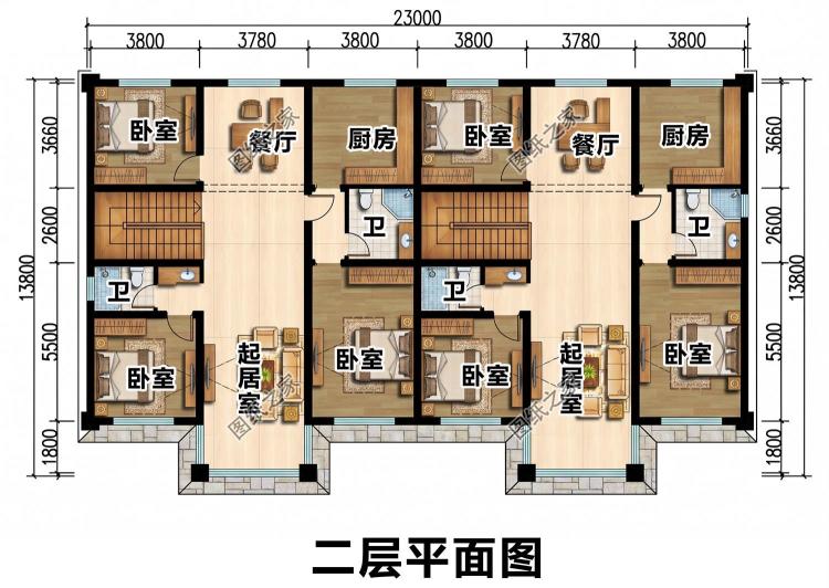 二层兄弟双拼别墅设计图,省钱省地,一栋两户,分家不离心