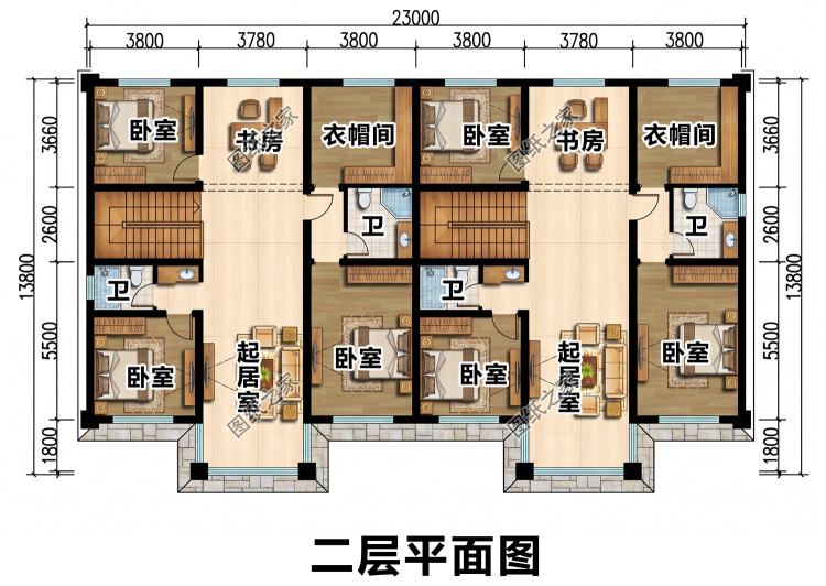 二层兄弟双拼别墅设计图,省钱省地,一栋两户,分家不离心