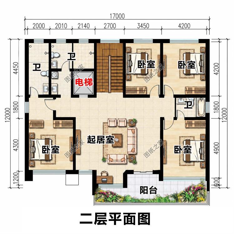 现代风四开间乡村别墅设计图,简约清新,居家格调拉满
