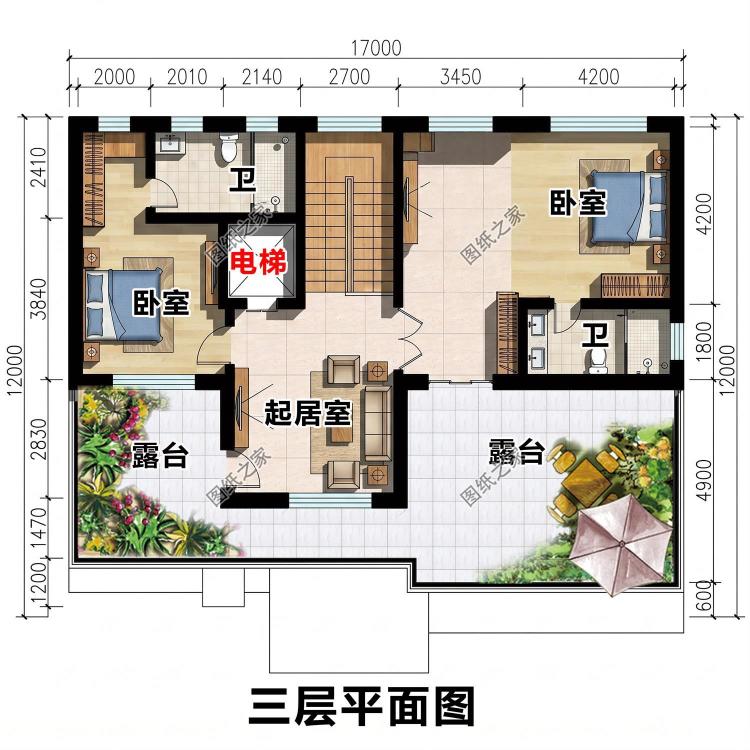 现代风四开间乡村别墅设计图,简约清新,居家格调拉满