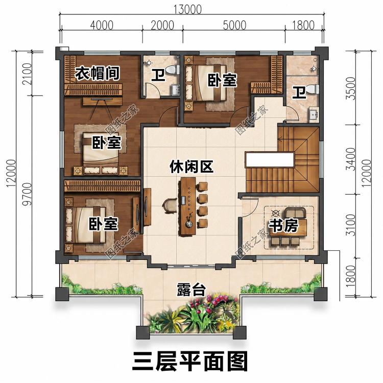 三层自建别墅图纸,造型稳重,全屋通透显阔气