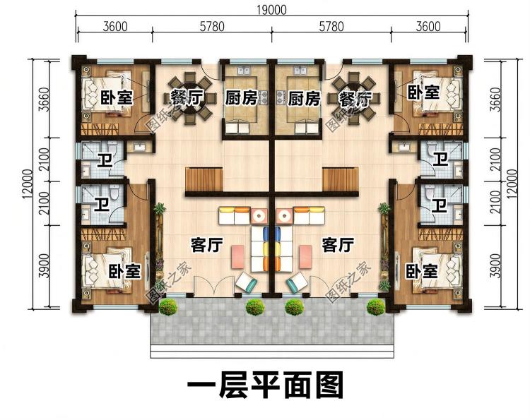一户分两宅!三层对称双拼图纸,兄弟合建省心又气派