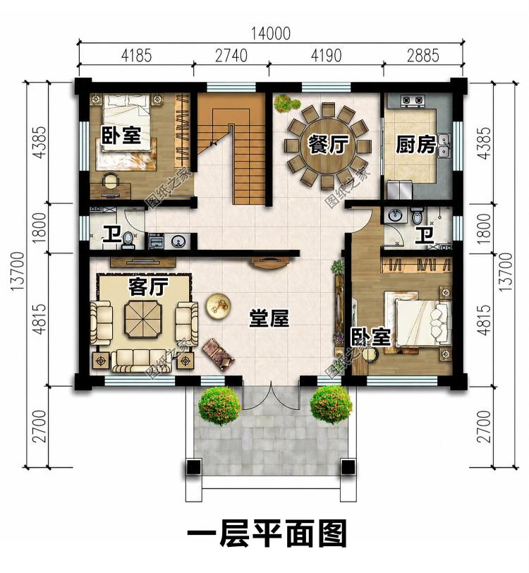 新中式二层小别墅设计图,三开间对称外观,展现东房美学