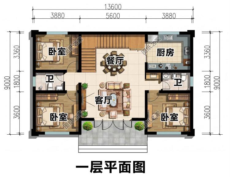内嵌门厅二层别墅设计，不做罗马柱，简约造型更显大气