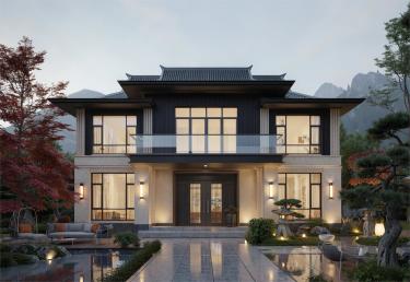 新宋风二层自建别墅设计图，带旋转楼梯，尽显宋代诗意美学