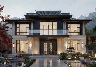 新宋风二层自建别墅设计图,带旋转楼梯,尽显宋代诗意美学