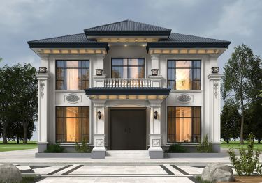 官帽房二层农村别墅设计图，占地不大卧室够多，照着建房错不了