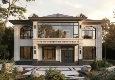 二层欧式自建房图纸，拱形窗造型，采光视野绝佳