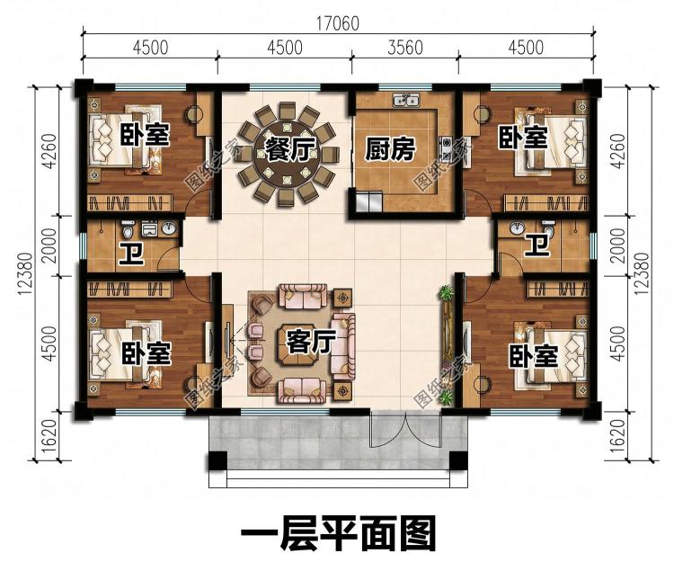200平米宽敞四开间一层自建房设计,公认的最优户型设计