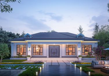 五开间农村一层自建房设计图,大平层设计,住的体面又舒服