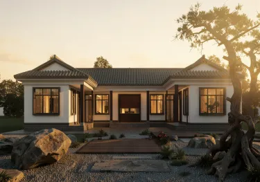 高级感十足一层农村自建房，中式三合院古色古香，简单温馨