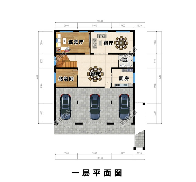 带车库的架空层一层(2层)的农村自建房设计图,比别墅还高端