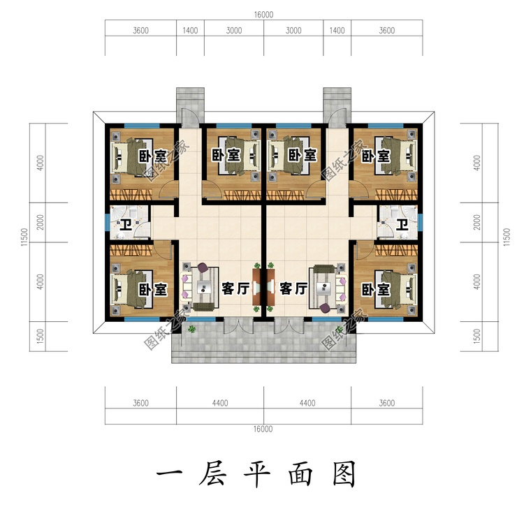 乡村兄弟小户型双拼一层房屋设计图，双拼别墅格局精炼，实用性强