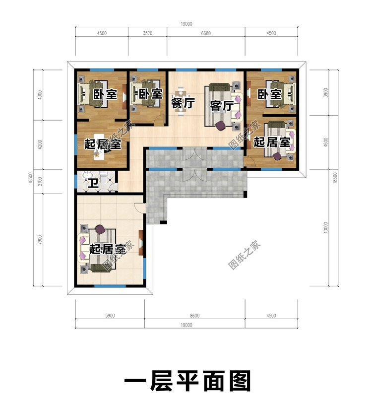 L型转角一层自建房屋效果图及全套设计施工图