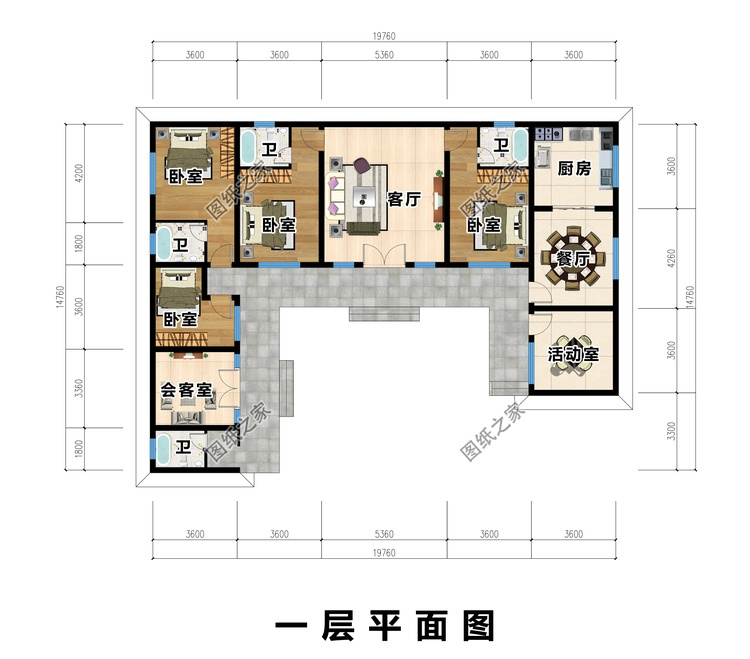 三合院L型一层平房设计图纸及效果图，简约实用