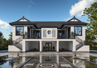 一层架空层自建房设计图，车库储物一体，好看又体面！