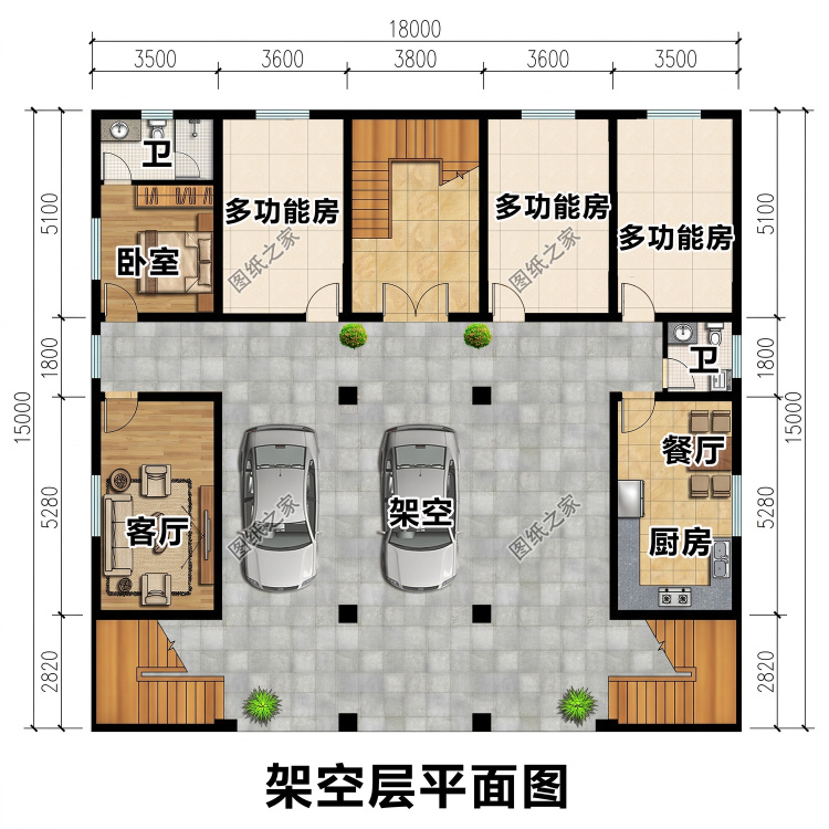 一层架空层自建房设计图，车库储物一体，好看又体面！
