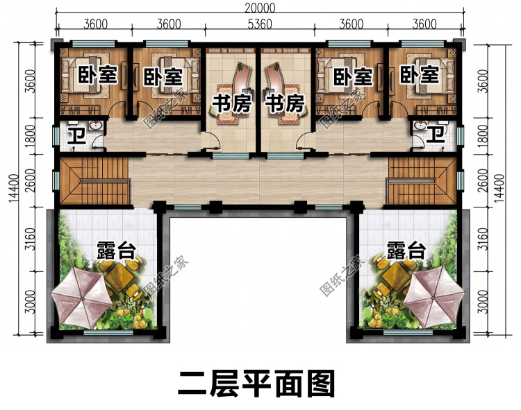 二层双拼别墅设计图，简洁大方配色简单，互不干扰适合兄弟合建