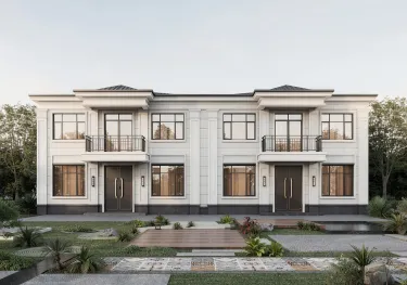 兄弟合建双拼新中式别墅自建房，简约大气，两户独立入户超省心