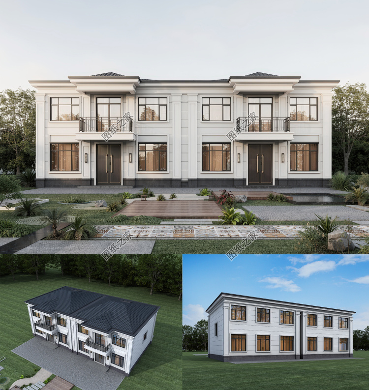 兄弟合建双拼新中式别墅自建房，简约大气，两户独立入户超省心
