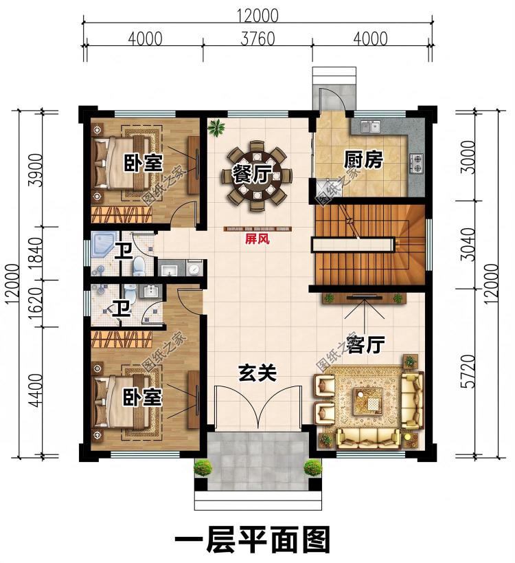 适合农村的二层自建别墅,经典大气,造型美观,布局也实用