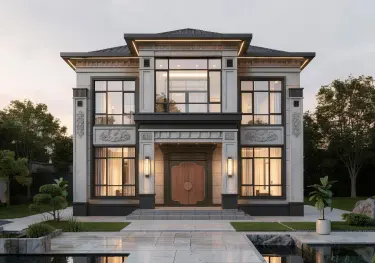 二层农村自建房户型，配色精致简单气派，建在农村很合适