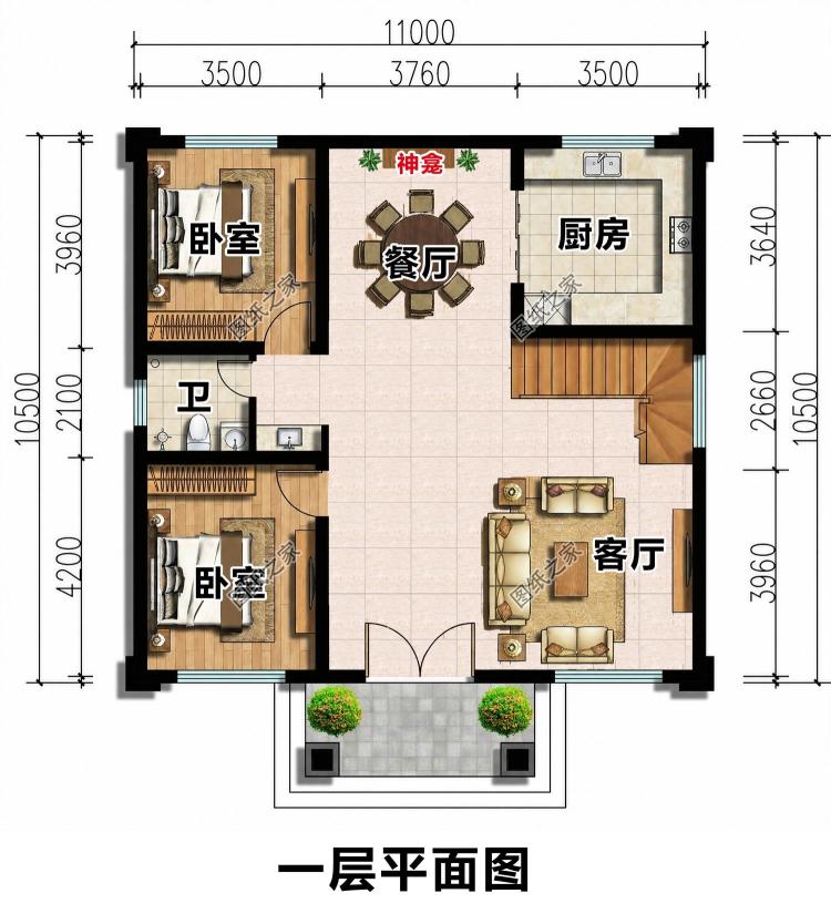 二层农村自建房户型,配色精致简单气派,建在农村很合适。