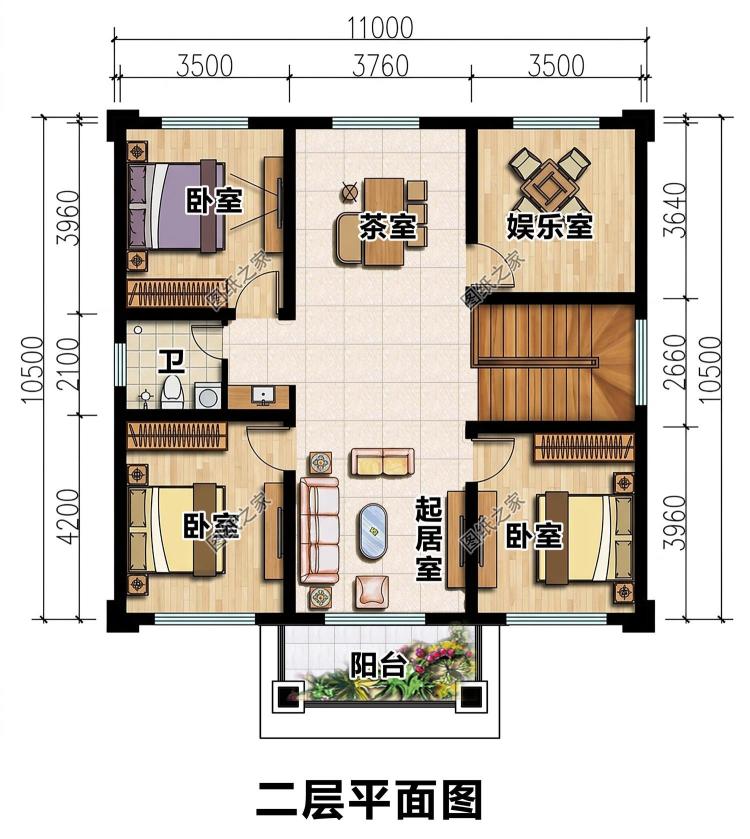二层农村自建房户型,配色精致简单气派,建在农村很合适。