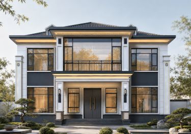 经典新中式二层乡村农村自建房别墅，简洁实用清新雅致