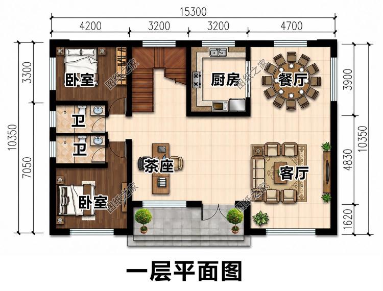 内嵌门厅四开间二层别墅图，清新雅致时尚经典