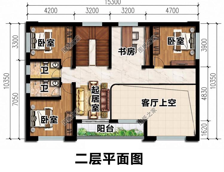 内嵌门厅四开间二层别墅图，清新雅致时尚经典
